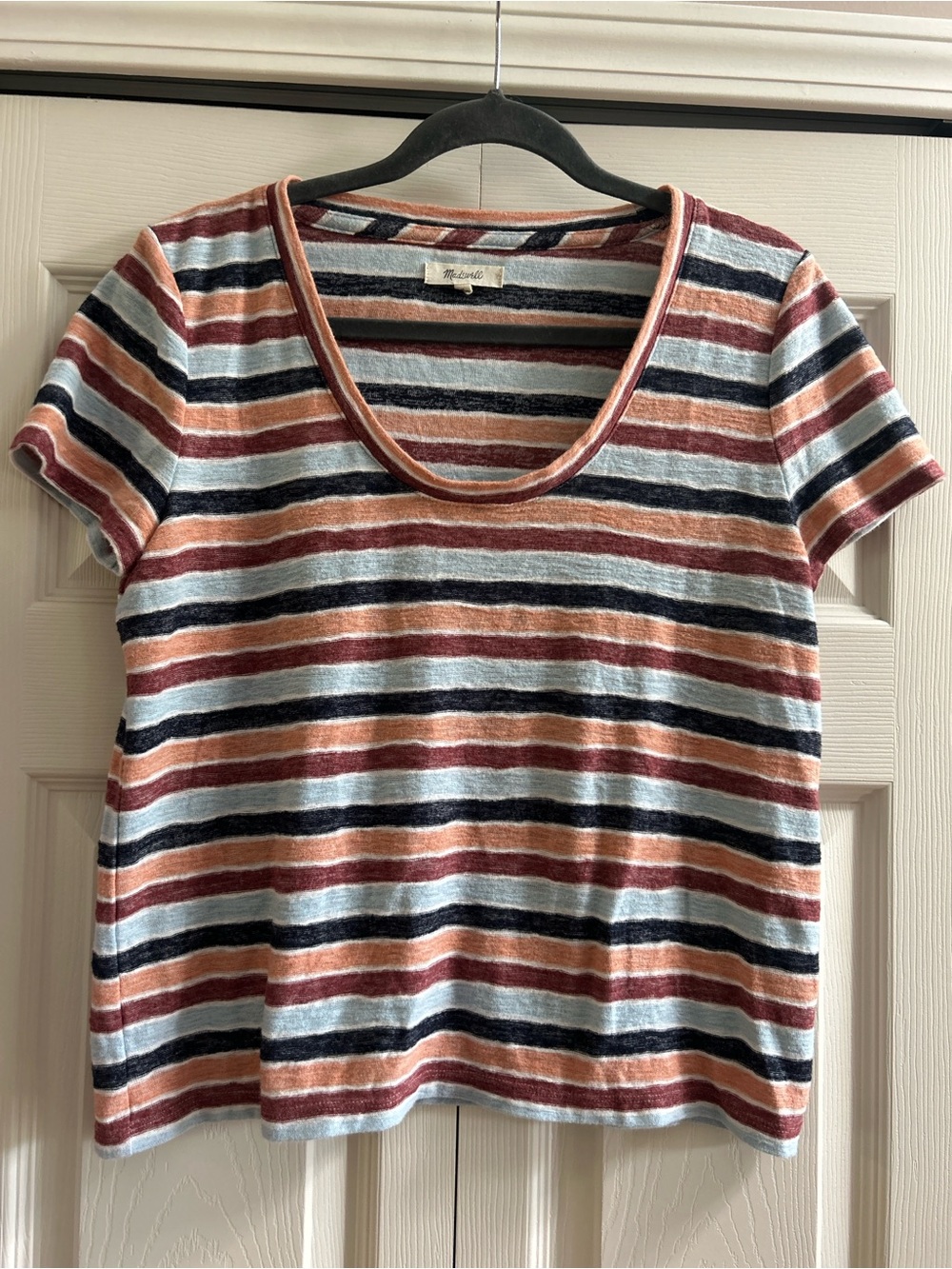 Madewell Shirt Women’s Size M Multicolor Stripe Short Sleeve Tee Shirt Crewneck